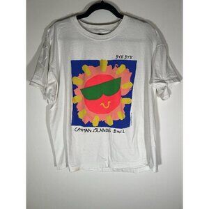 Vintage 90s Bye-Bye Cayman Islands neon graphic white tshirt single stitch XL
